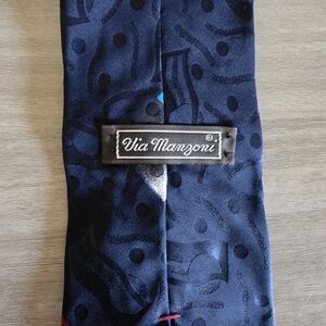 Via Manzoni Necktie, 100% Italian Silk, Blue Abstract Geometric Art, Vintage